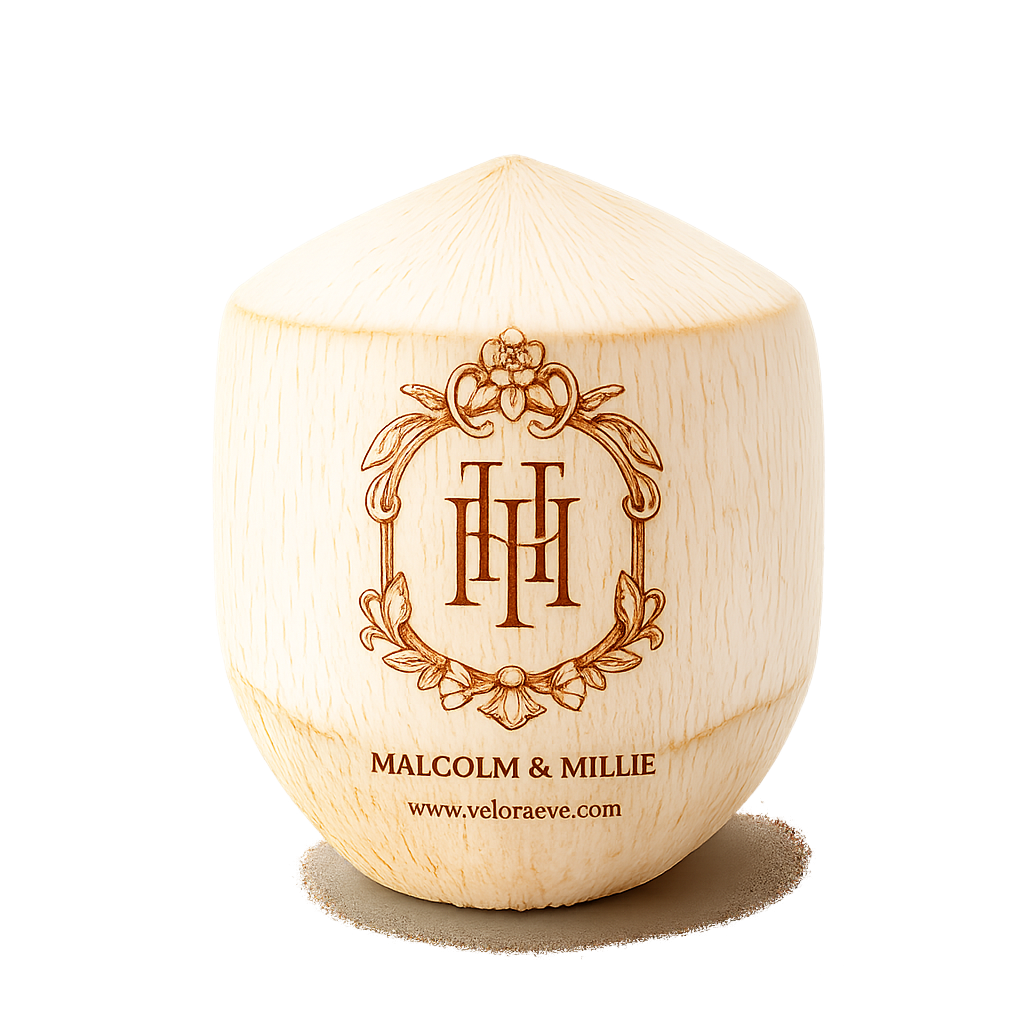 Malcolm & Millie floral crest engraved coconut