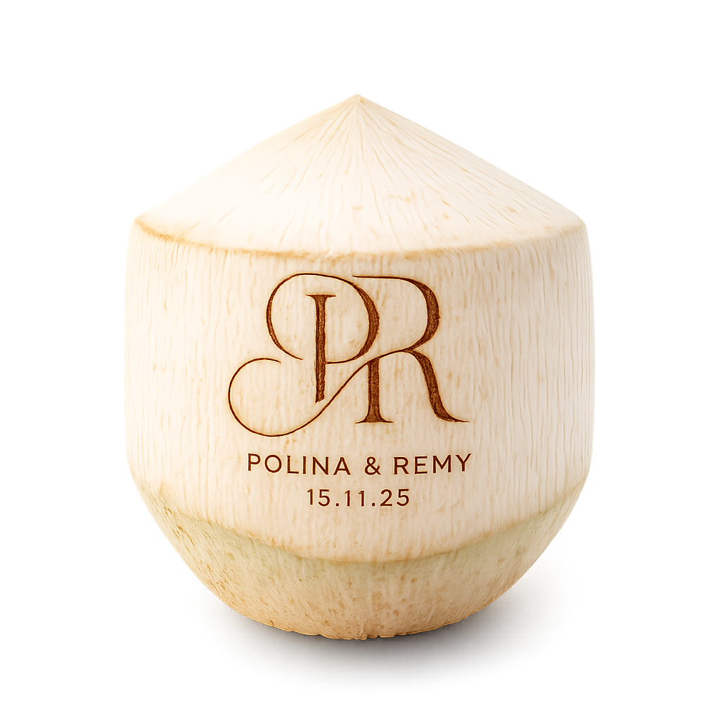 Polina & Remy engraved tender coconut